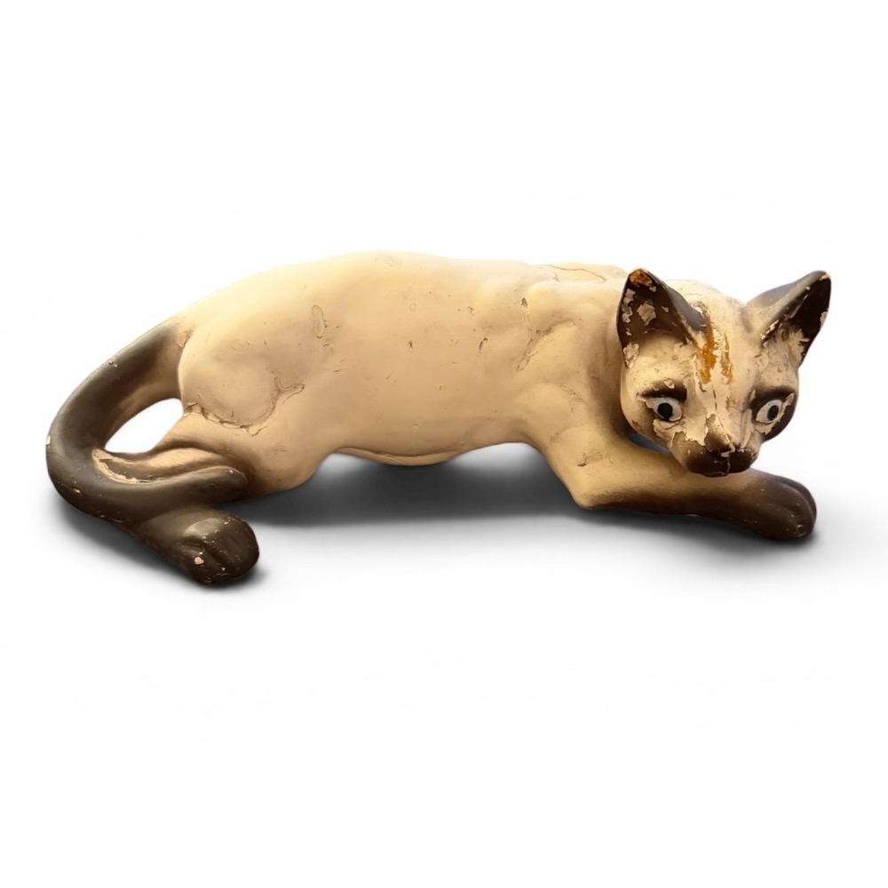 Meow! Vintage 1920a Siamese Cat Figurine Crouching Playful Sassy Decor‎ medium